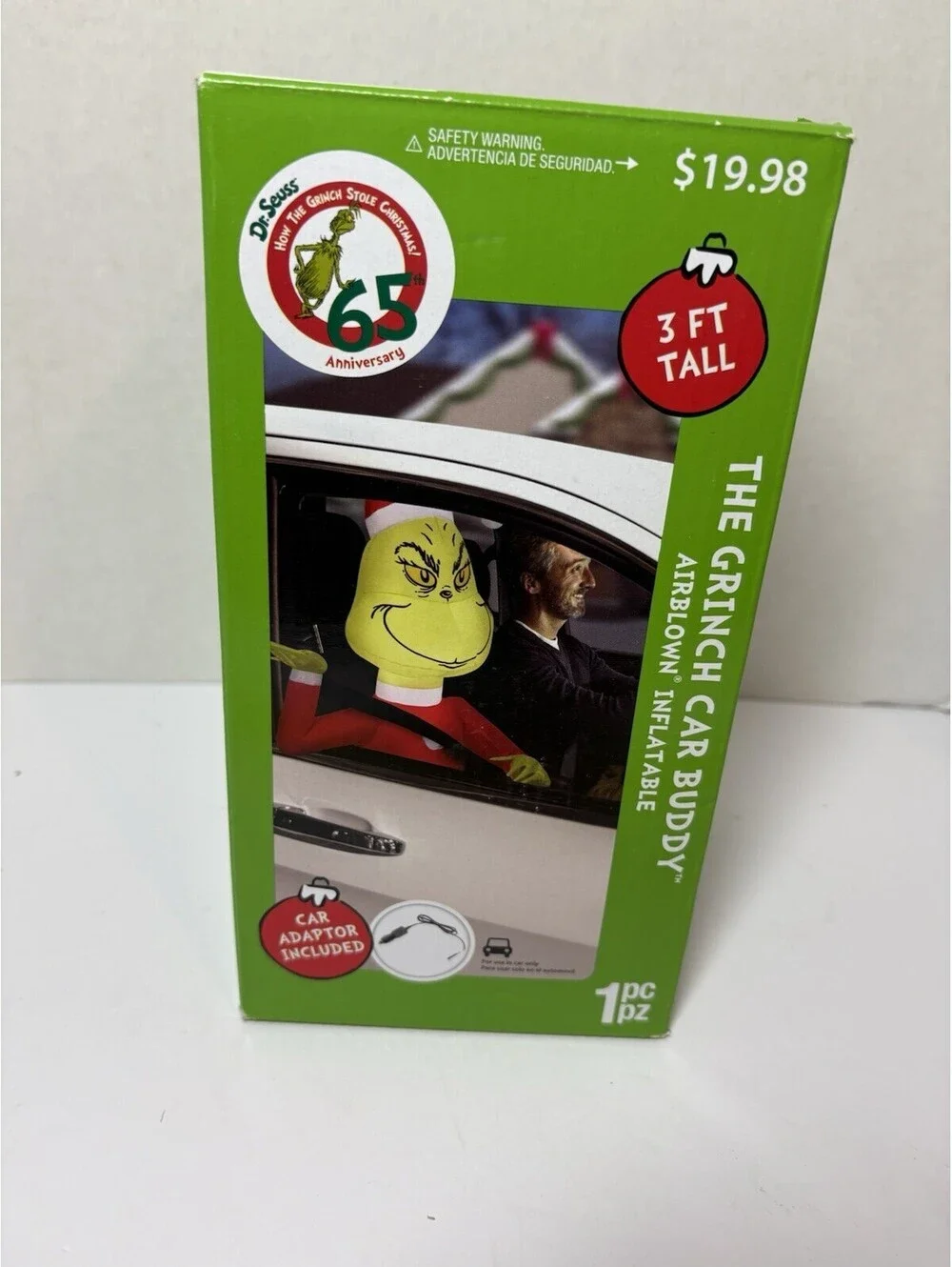 Dr Seuss The Grinch Car Buddy Airblown Inflatable 3 Foot Tall with Car Adaptor